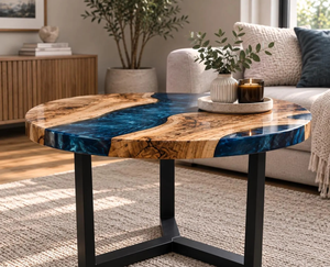 Table basse ronde en résine époxy faite à la main, table d'appoint unique en peuplier, table de canapé haut de gamme - Product Image 4