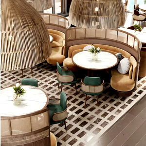Chaise de restaurant intérieure de luxe personnalisée avec dossier en rotin, banquette ronde, table et chaises pour restaurant intérieur - Product Image 2