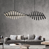 Nórdico creativo moderno Piano pescado hueso hierro acrílico interior decorativo sala de estar Oficina tira Led lámpara colgante Luz