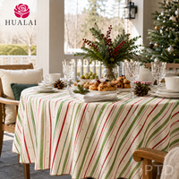 Nappe de Noël HuaLai sur mesure en faux coton et polyester, rayures rouges et vertes, imprimé étoiles, pour table de salle à manger de fêtes