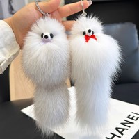 Porte-clés en fourrure de renard naturelle et moelleuse de 16 cm, mignon pour femmes et filles, pompon en peluche, animal, pour sac, voiture, bijou, cadeau de fête