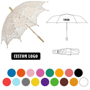 Винтажный кружевной вышитый свадебный зонт, декоративный, ажурный, из ткани, непромокаемый, с деревянной ручкой, ручное открывание, из понжи - Product Image 1