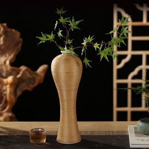 Bamboo Woven Vase Large Plum Shape Handmade Asian Zen Tea Room Decorative Ornament Gift - Product Image 1