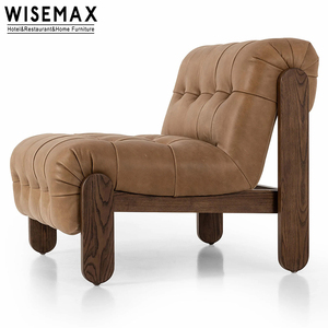 WISEMAX Mobilier de salon vintage en bois massif Canapé simple Chaise en peluche avec bouton en <span class=keywords><strong>cuir</strong></span> capitonné <span class=keywords><strong>Fauteuil</strong></span> <span class=keywords><strong>club</strong></span> d'appoint - Product Image 3