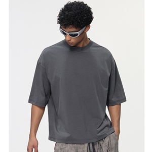 T-shirt Boxy Cropped da Uomo 230GSM, Alta Qualità 100% Cotone, Tinta Unita Vintage, Oversize, Stile Streetwear Casual, Anti-Piega - Product Image 3
