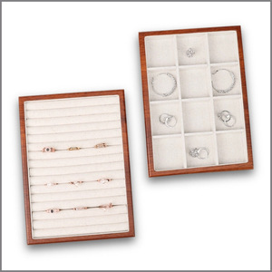 <b>Linen</b> Wood Grain Jewelry Tray Rectangle Plain Color Jewelry Display Storage Box For Rings Bracelets Earrings - Product Image 4