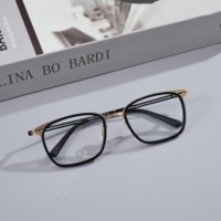 Montura Óptica Cuadrada de Lujo para Negocios, Gafas Retro Bicolor para Hombre y Mujer, Patillas de Titanio, Montura con Protección Anti Luz Azul para Lentes Graduadas