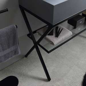 Mueble de baño independiente de 100 cm con espejo y lavabo gris Madeira - Product Image 6