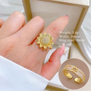 Copper Anillo De Ansiedad Full Zircon Sparkling Sun Flower Finger <b>Ring</b> Women Anti <b>Stress</b> Rotating Flower Open Vintage <b>Ring</b> - Product Image 1