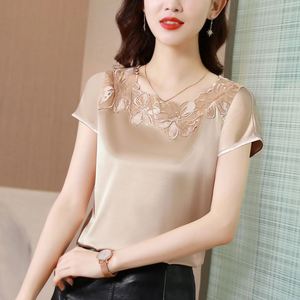 2025 été nouvelle mode Base chemise femmes grand haut dentelle à manches courtes <span class=keywords><strong>grande</strong></span> <span class=keywords><strong>taille</strong></span> femmes T-<span class=keywords><strong>shirt</strong></span> - Product Image 5