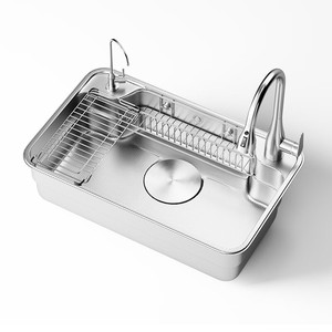 Kitchen sink large single-slot washbasin integrated basin 304 stainless steel above and below <b>table</b> washbasin - Product Image 6