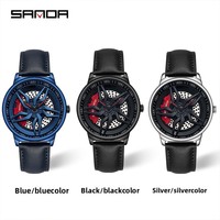 Montre à quartz pour homme Sanda Cool Black-Tech Fashion, bracelet en acrylique ajouré créatif, aiguille porte-bonheur, 44 mm