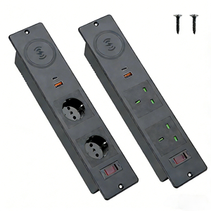 Enchufe de escritorio industrial empotrado de fábrica con cargador inalámbrico integrado, regleta de 2 tomas con interruptor, oculto para muebles - Product Image 1