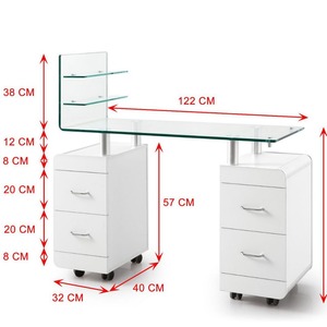 Mesa de Manicura de Vidrio Templado con Doble Encimera y Cajones, Escritorio de Oficina, Mostrador de Recepción 3482 - Product Image 2