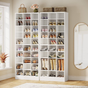 Meuble à chaussures moderne en bois, minimaliste, multifonctionnel, blanc, 10 niveaux, autoportant, pour entrée, meuble de rangement pour salon - Product Image 4