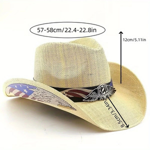 Nouveau chapeau de cowboy/cowgirl western à large bord imprimé, essentiel pour hommes et femmes, en paille tressée, idéal pour les aventures en plein air - Product Image 5