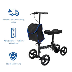 הליכון ברכיים מתקפל מסיבי פחמן עם בולם זעזועים, מושב מתכוונן ותיק אחסון נוח להתאוששות מפציעות ברכיים - Product Image 4