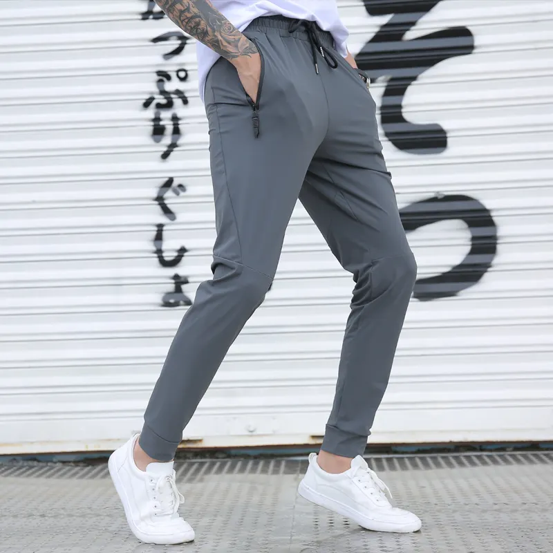 Running Gym Trousers Men Silk Breathable Workout Sports Sweatpants Drawstring Man Joggers Pants