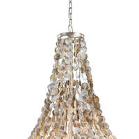 Lustre suspendu LED multi-niveaux en coquillages Capiz, cadre en acier, style luxe côtier, pour salon, salle à manger, maison de plage