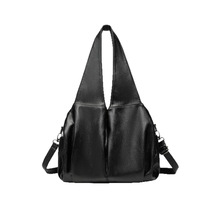 Sac fourre-tout vintage haut de gamme pour femme, couleur unie ; Nouveau sac à main en cuir souple PU grande capacité, fermeture éclair, élégant et polyvalent, style motard