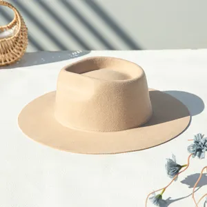 Linglong personnalisé 100% australien laine feutre chapeau corps rigide large chapeau en gros Fedora dur bord chapeaux pour les femmes