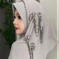 Hijab instantané en cristal fendu pour femme, avec strass, style Arabie Saoudite Dubaï, foulard islamique Turquie