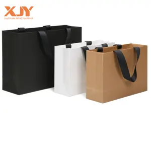 XJY luxury goodies brown holiday craft ribbon handle ramadan clothing shopping gift packaging paper bag