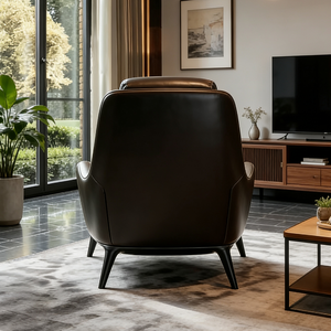 Sillón <span class=keywords><strong>de</strong></span> Cuero Genuino <span class=keywords><strong>de</strong></span> Lujo Moderno, Sillón Reclinable Ergonómico, Mueble <span class=keywords><strong>de</strong></span> Estilo Mid-Century para Sala <span class=keywords><strong>de</strong></span> Estar u Oficina - Product Image 4