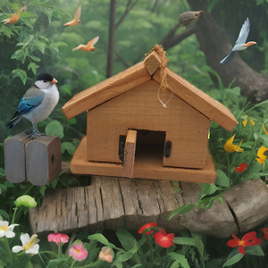 Casa para Pájaros y Comedero para Pájaros Hechos a Mano con Madera de Tronco, Nido Colgante Natural para Colibríes y Mascotas (Hámsteres) para Jardín Exterior - Product Image 2