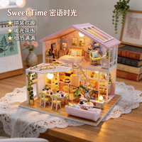 Kit de maison de poupée miniature à construire soi-même avec éclairage, modèle de villa miniature en bois artisanal, décoration de meubles miniatures, diorama, jouet de construction, cadeau