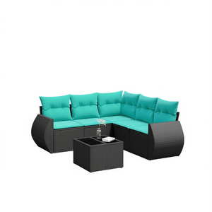 Conjunto de Sofá de Jardín de Ratán Sintético Negro con Cojines, Muebles de Exterior de 6 Plazas, Diseño Contemporáneo - Product Image 1
