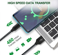 Kabel Data USB 2.0 Micro USB Nylon Braid Hitam 3ft 6ft 2A Pengisian Cepat Kabel Ponsel grosir