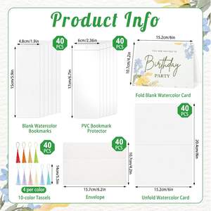 Kit de fabrication de marque-pages aquarelle <span class=keywords><strong>200</strong></span> pièces avec 40 marque-pages vierges, pompons et protections en <span class=keywords><strong>PVC</strong></span>, 100% coton, personnalisable - Product Image 2