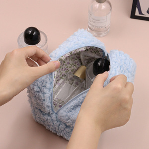 Meilleures ventes, trousse de maquillage personnalisée en laine et Sherpa, sac à cosmétiques avec fermeture à glissière, belle pochette de soin pour filles Lafies - Product Image 5
