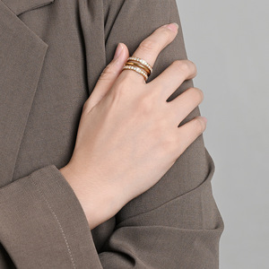 Fashion <b>Rings</b> Women's Geometric Stackable Band Pave Diamond 18K Gold Plated <b>Titanium</b> Steel Gift Jewelry - Product Image 4