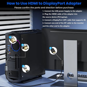 Adaptateur <span class=keywords><strong>HDMI</strong></span> vers <span class=keywords><strong>DisplayPort</strong></span> SYONG, unidirectionnel 4K <span class=keywords><strong>HDMI</strong></span> Source (entrée) vers Display Port (sortie) Câble vidéo pour moniteur Alimenté par USB - Product Image 5
