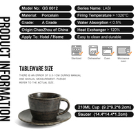 Tasses à café et soucoupes en céramique émaillée noire réactive de 210 ml, design nordique écologique, vente en gros directe d'usine