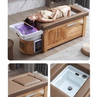 Salon de beauté moderne Thérapie de lavage des cheveux Thai Soins infirmiers Circulation d'eau électrique Tête en bois Spa Shampooing Lit avec bain de pieds