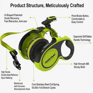 cool buo Retractable <b>Dog</b> <b>Leash</b> Heavy-Duty <b>Leash</b> Anti-Slip Rubberized Handle One-Handed Brake Strong Nylon Webbing Tangle-Free - Product Image 4