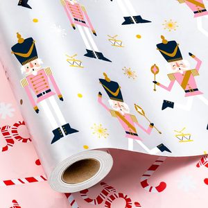 Yarcony Pink Nutcracker Christmas Wrapping <b>Paper</b> <b>Roll</b> 17 Inch X 33 Feet Reversible Pearly Lustre Foil Gift <b>Wrap</b> Easy Tear - Product Image 1