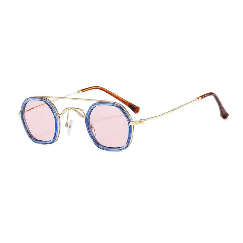 JH22062 yeni küçük steampunk güneş gözlüğü unisex metal poligon hip hop shades gözlük kişilik gözlük çerçevesi