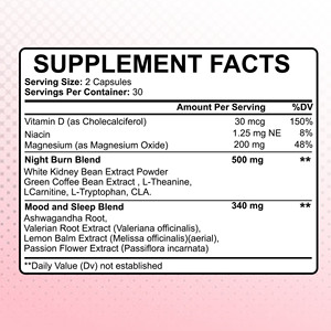 ODM OEM Night Time Fat Burner Capsules with Vitamin Niacin Magnesium Night Burn Blend Help Supress Appetite Metabolism - Product Image 4