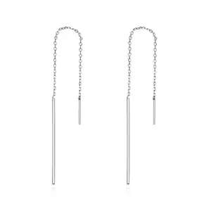 BAGREER SCE490 Wholesale Korean Fashion Sterling Silver Platinum Plated Simple Long Chain Wire Earrings Women Girls