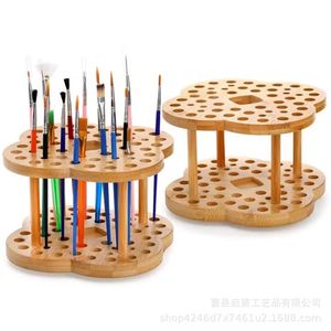 Wooden Pencil Storage Rack 360 Degree Rotating <b>Desktop</b> Organizer For Stationery Holders - Product Image 2