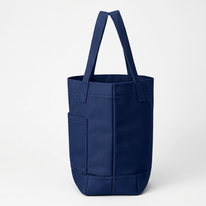 Sac fourre-tout en toile bleu marine de taille moyenne avec poche avant et poignée longue – Idéal pour le shopping, la plage et l'usage quotidien - Product Image 2