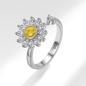 Anillos ajustables giratorios para la ansiedad con circonita marquise, de cobre, con girasol giratorio, joyería para aliviar el estrés para mujer - Product Image 6
