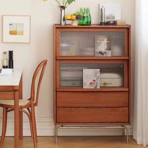 <b>Solid</b> <b>Wood</b> Retro Four Drawer Chest 80 Rubberwood Storage Cabinet Living Room Bedroom Side Cabinet Nordic Style <b>Bookcase</b> - Product Image 4