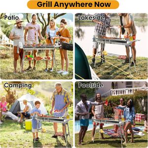 Barbecues et Grills BBQ en Acier Inoxydable de Haute Qualité, Noir, pour Extérieur et Jardin, avec Chariot en Acier Pratique pour les Fêtes - Product Image 6