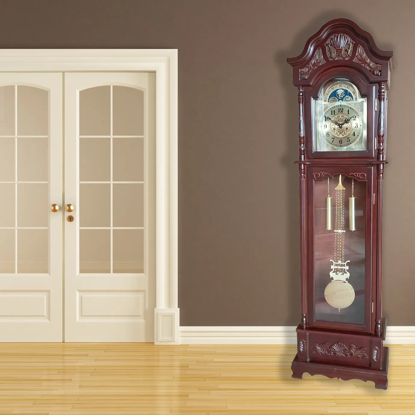 royal classic movement antique baroque style goddess big wooden floor standing mechanism grandfather clock with pendulum