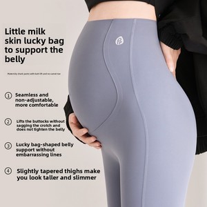 Leggings de <span class=keywords><strong>grossesse</strong></span> mi-taille pour femmes enceintes, en velours fin, extensibles, style vintage, coupe slim, unis, crochetés - Product Image 3